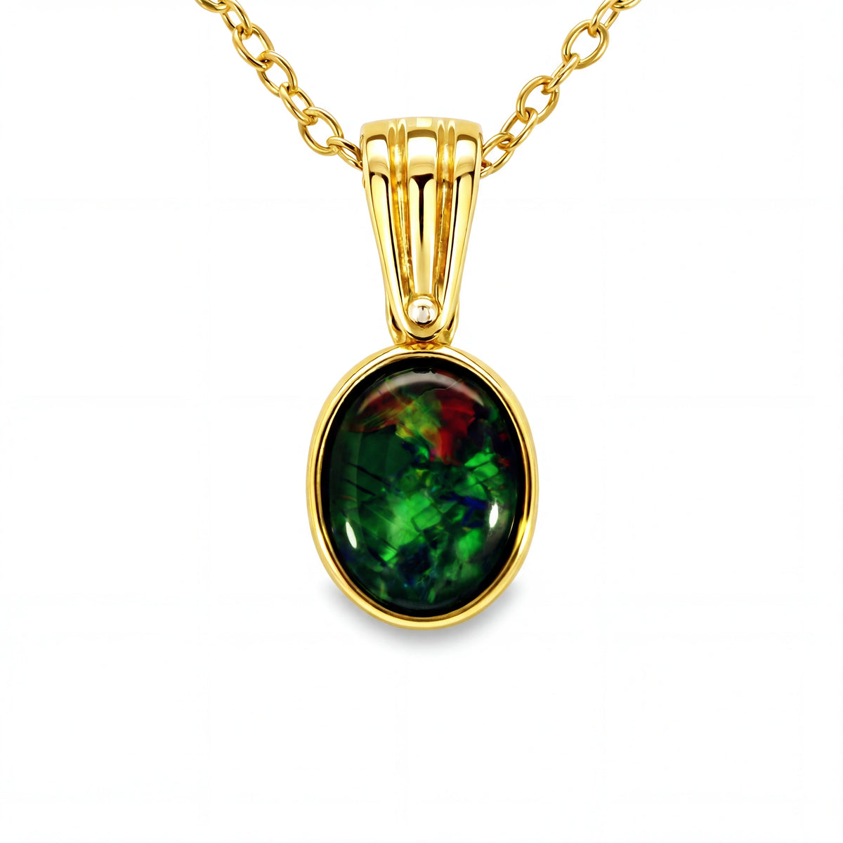 Triplet Opal Pendant in 14K Yellow Gold - Multicolour