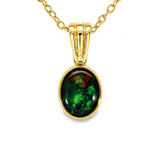 Triplet Opal Pendant in 14K Yellow Gold - Multicolour