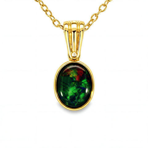 Triplet Opal Pendant in 14K Yellow Gold - Multicolour