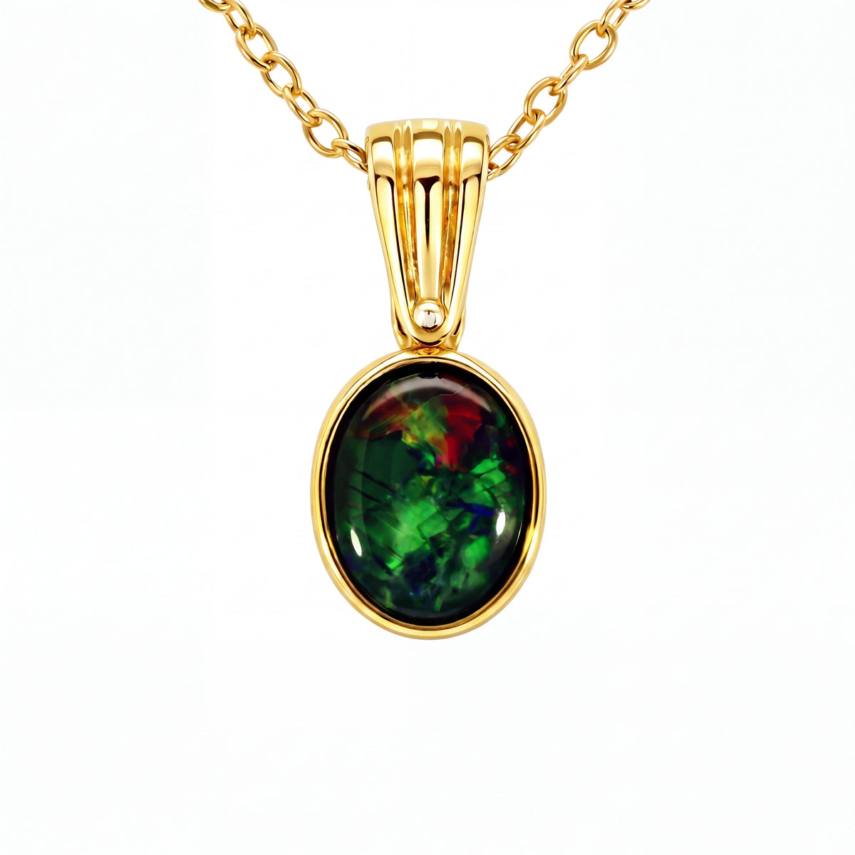 Triplet Opal Pendant in 14K Yellow Gold - Multicolour - Australian Opal Cutters and Pearl Divers