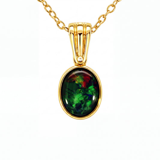 Triplet Opal Pendant in 14K Yellow Gold - Multicolour - Australian Opal Cutters and Pearl Divers