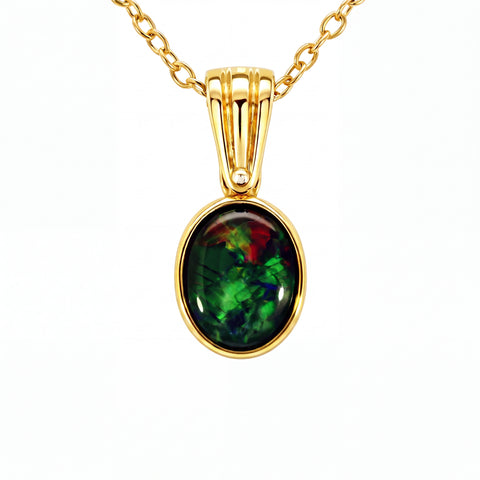 Triplet Opal Pendant in 14K Yellow Gold - Multicolour - Australian Opal Cutters and Pearl Divers