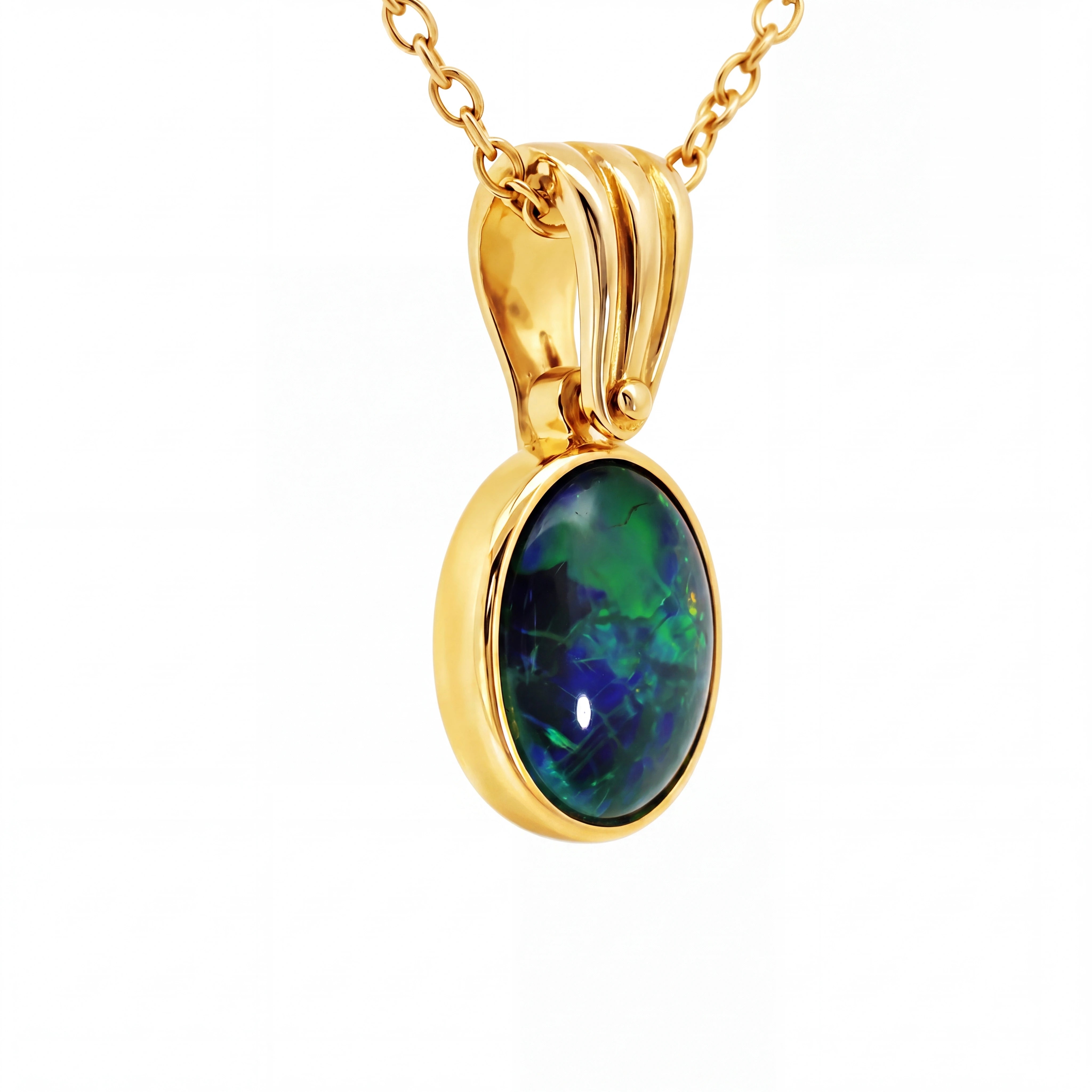 Triplet Opal Pendant in 14K Yellow Gold - Multicolour - Australian Opal Cutters and Pearl Divers