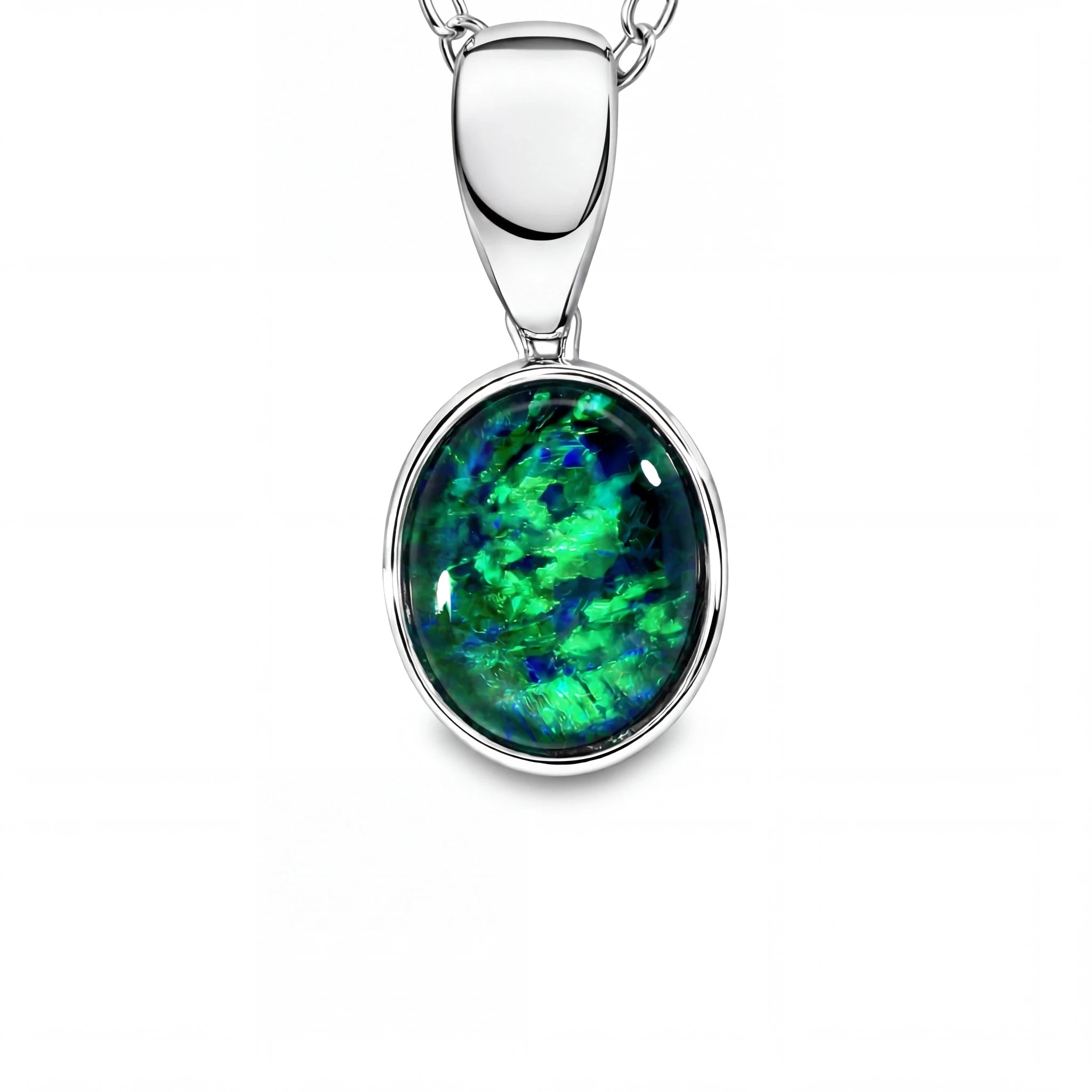 Triplet Opal Pendant in 9K White Gold - Green-Blue - Australian Opal Cutters and Pearl Divers