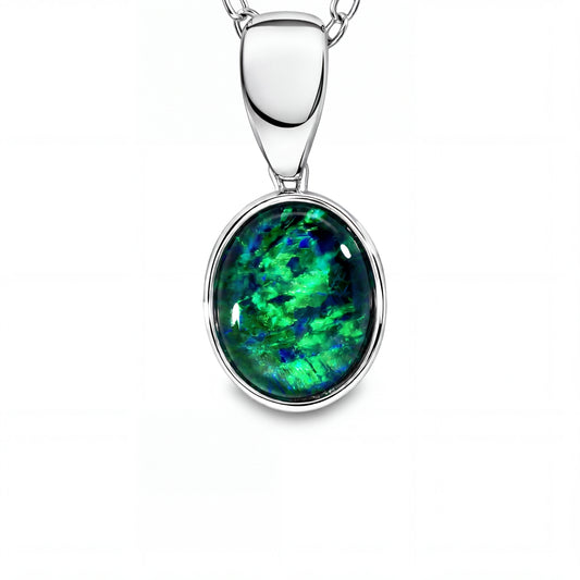 Triplet Opal Pendant in 9K White Gold - Green-Blue