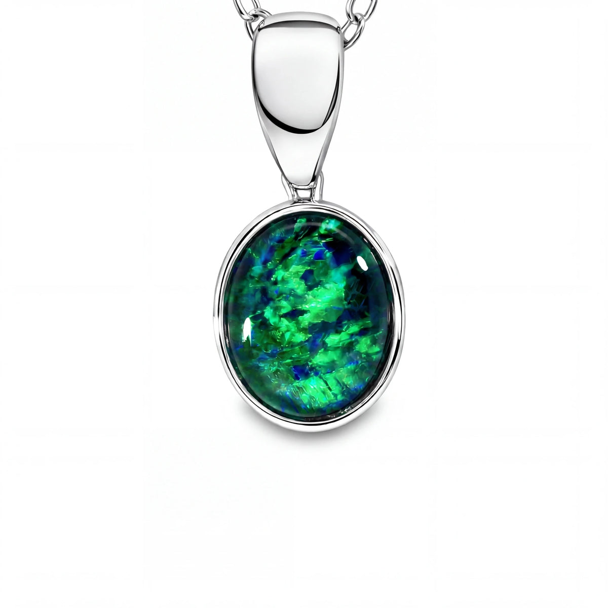 Triplet Opal Pendant in 9K White Gold - Green-Blue - Australian Opal Cutters and Pearl Divers