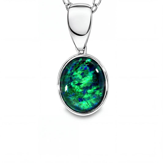 Triplet Opal Pendant in 9K White Gold - Green-Blue - Australian Opal Cutters and Pearl Divers