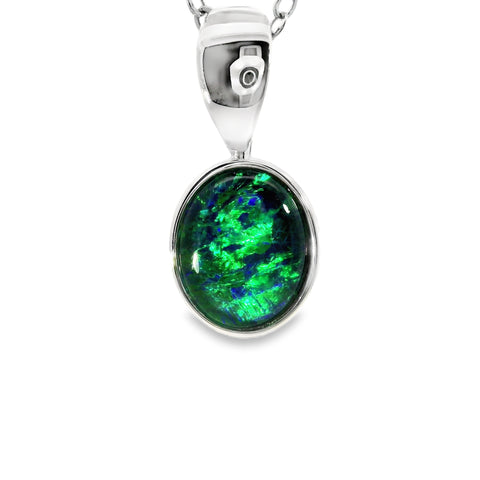Triplet Opal Pendant in 9K White Gold - Green-Blue