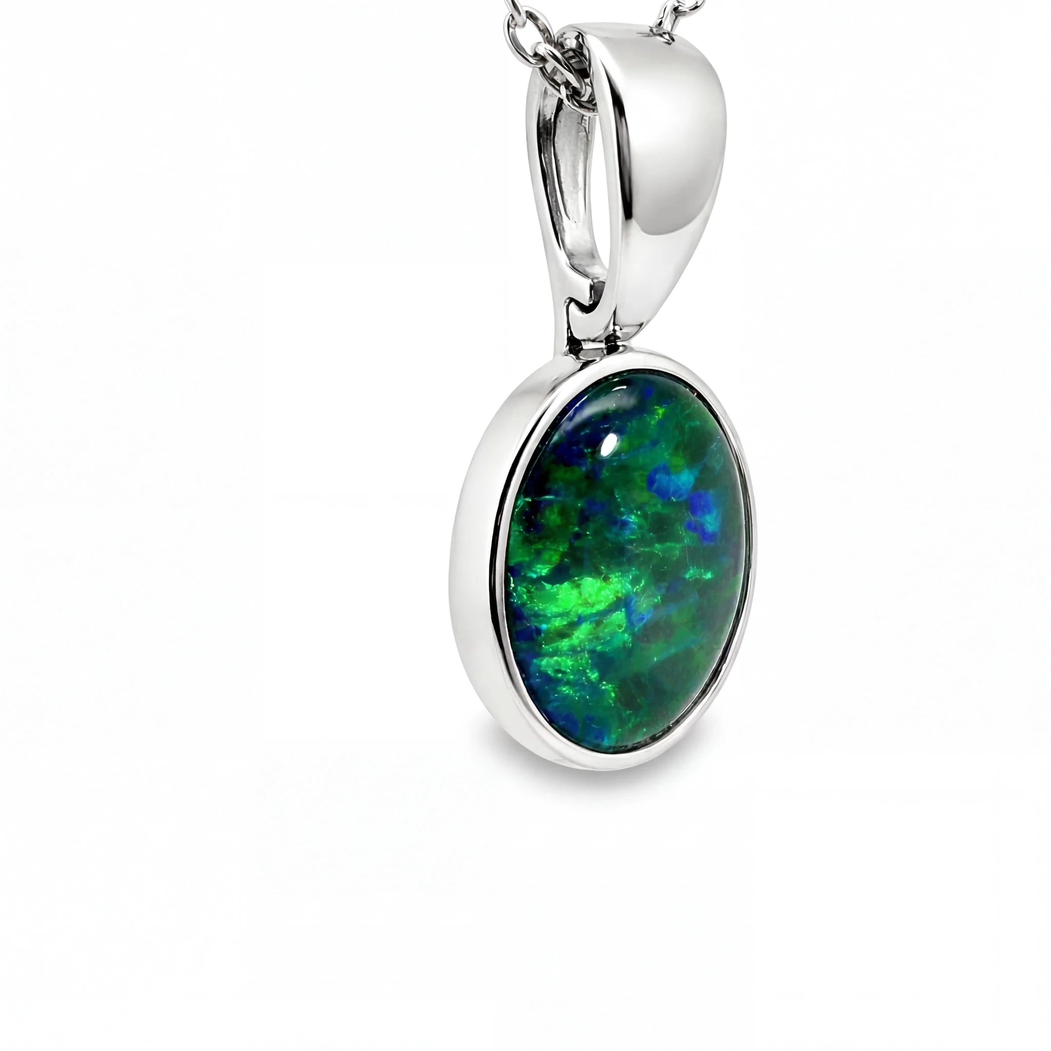 Triplet Opal Pendant in 9K White Gold - Green-Blue - Australian Opal Cutters and Pearl Divers