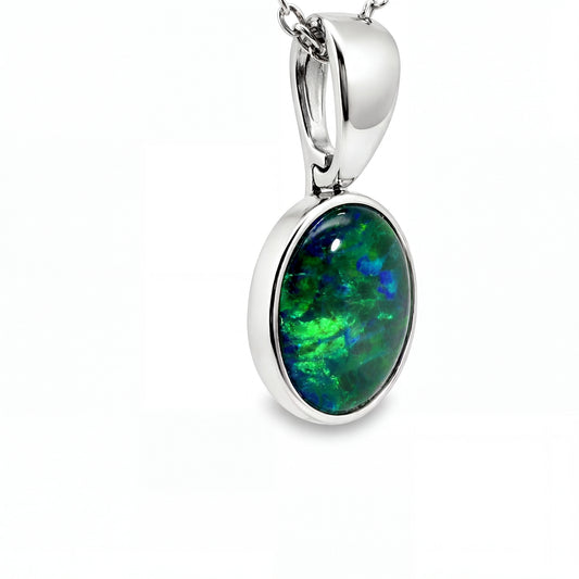 Triplet Opal Pendant in 9K White Gold - Green-Blue
