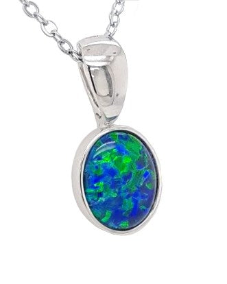 Australian Opal Triplet Pendant set in 9K White Gold