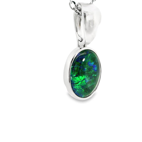 Triplet Opal Pendant in 9K White Gold - Green-Blue