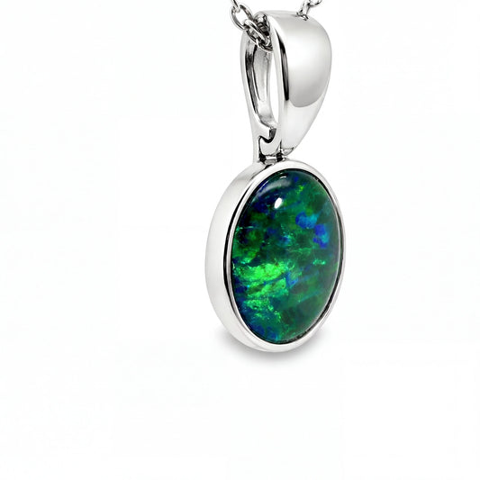 Triplet Opal Pendant in 9K White Gold - Green-Blue - Australian Opal Cutters and Pearl Divers