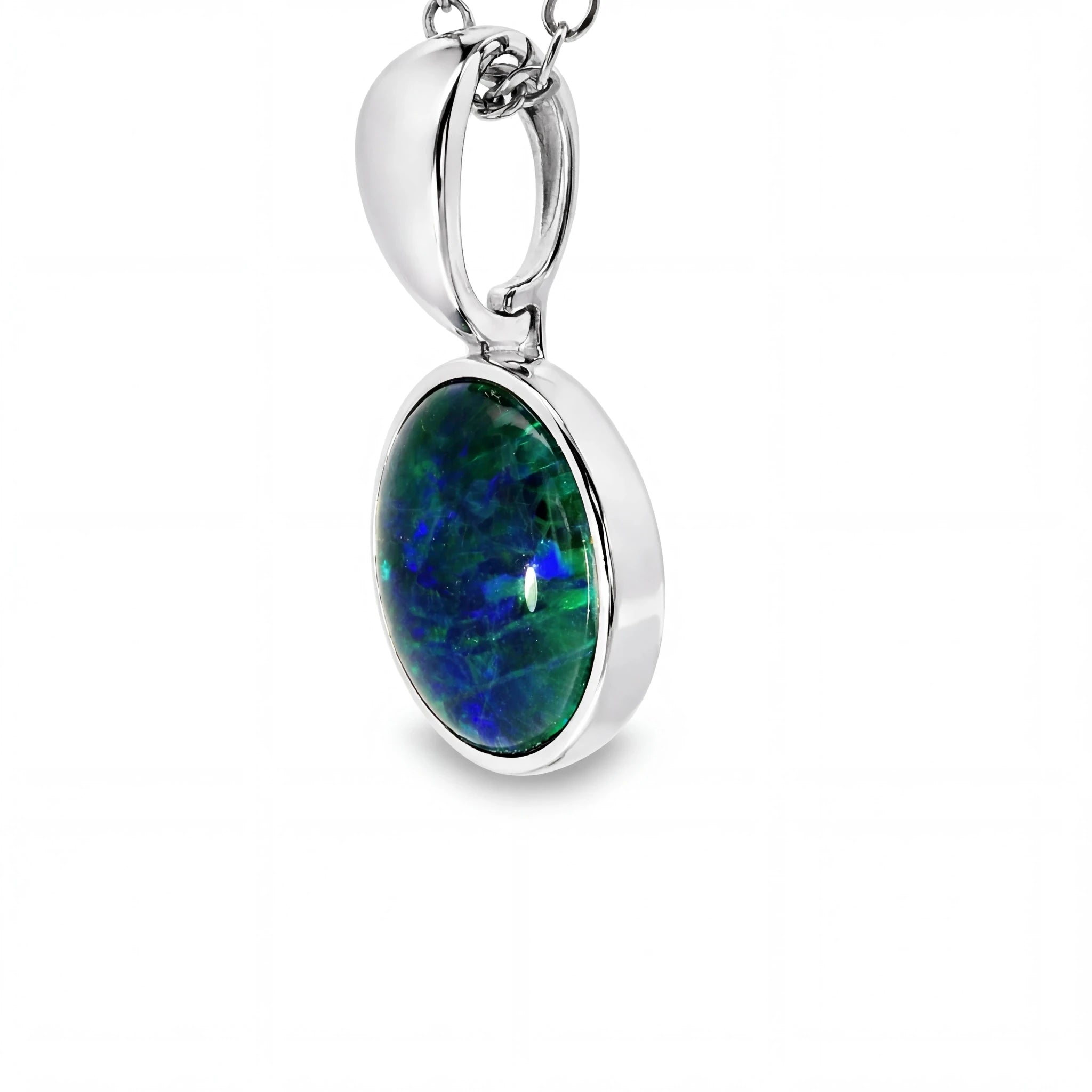 Triplet Opal Pendant in 9K White Gold - Green-Blue - Australian Opal Cutters and Pearl Divers