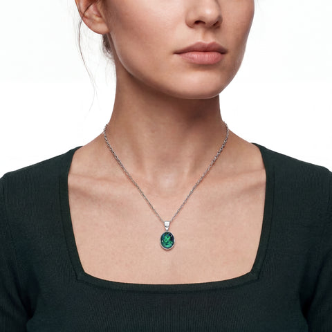 Triplet Opal Pendant in 9K White Gold - Green-Blue