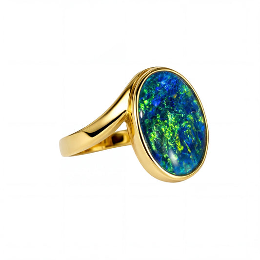 Triplet Opal Ring in 9K Yellow Gold - Green-Blue - Australian Opal Cutters and Pearl Divers