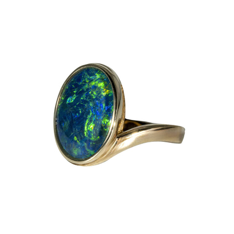 Triplet Opal Ring in 9K Yellow Gold - Green-Blue