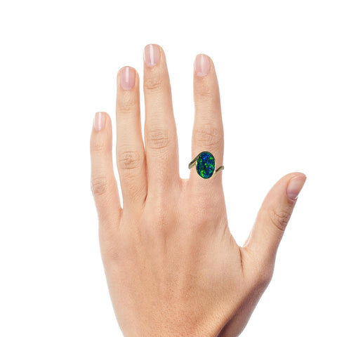 Triplet Opal Ring in 9K Yellow Gold - Green-Blue
