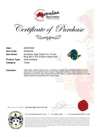 Triplet Opal Ring in 9K Yellow Gold - Green-Blue