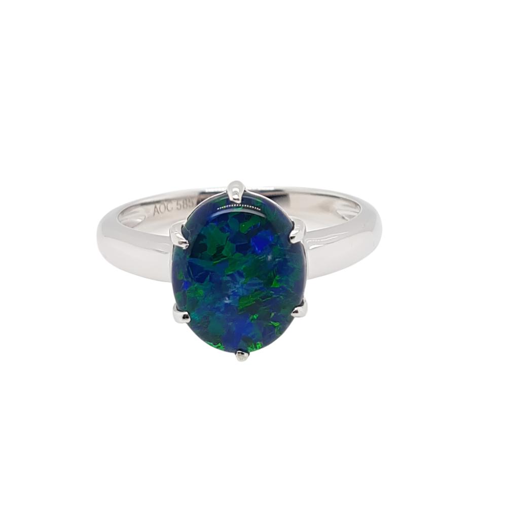 Australian Opal Triplet 11 x 9 mm Ring set in 583 14 Karat White Gold