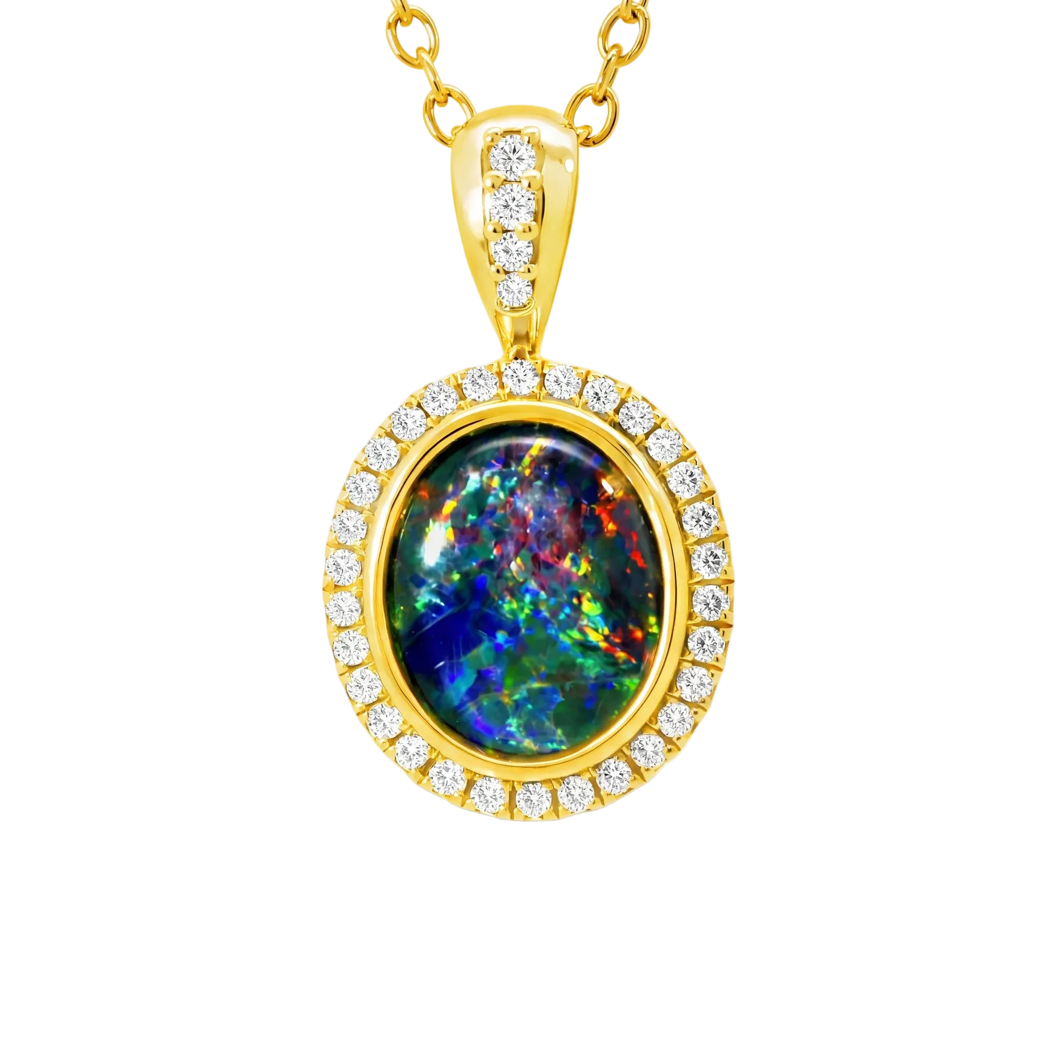 Triplet Opal Pendant in 14K Yellow Gold - Green-Blue - Australian Opal Cutters and Pearl Divers