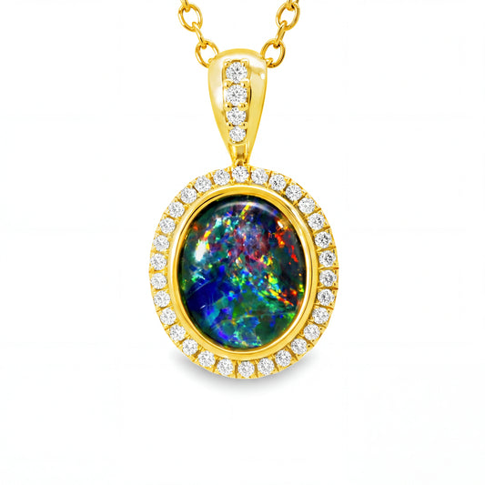 Triplet Opal Pendant in 14K Yellow Gold - Green-Blue