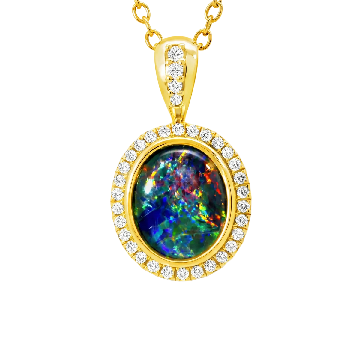 Triplet Opal Pendant in 14K Yellow Gold - Green-Blue - Australian Opal Cutters and Pearl Divers