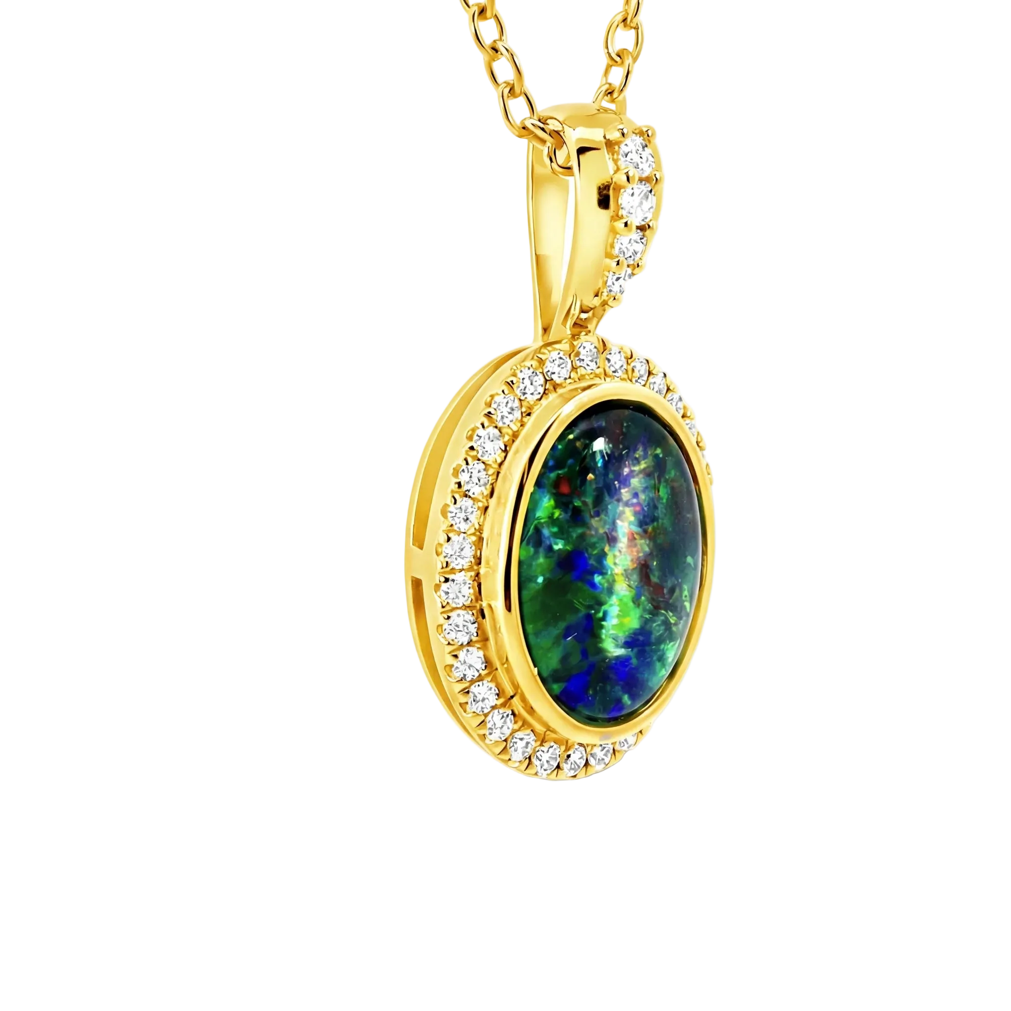 Triplet Opal Pendant in 14K Yellow Gold - Green-Blue - Australian Opal Cutters and Pearl Divers