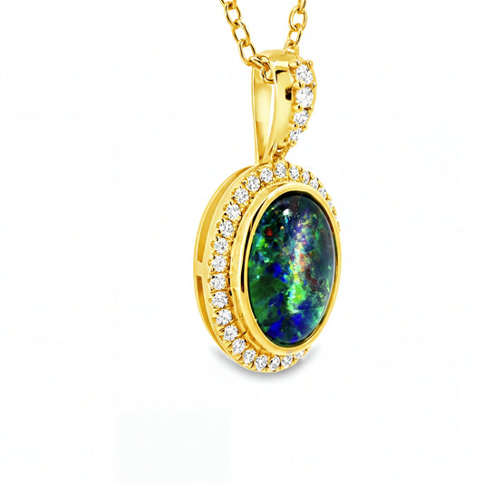 Triplet Opal Pendant in 14K Yellow Gold - Green-Blue