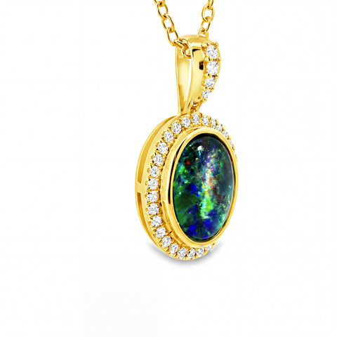 Triplet Opal Pendant in 14K Yellow Gold - Green-Blue