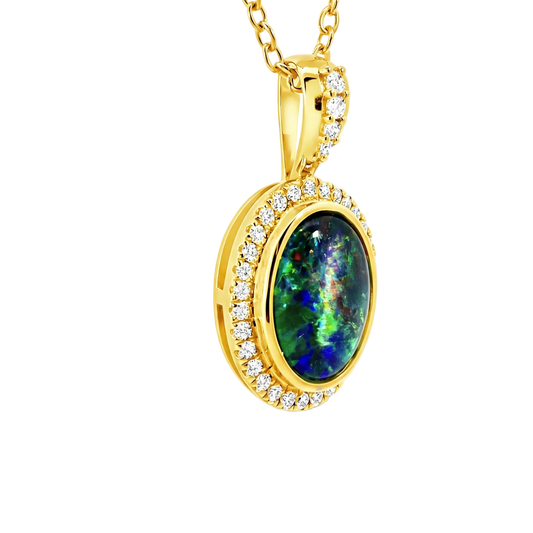 Triplet Opal Pendant in 14K Yellow Gold - Green-Blue - Australian Opal Cutters and Pearl Divers
