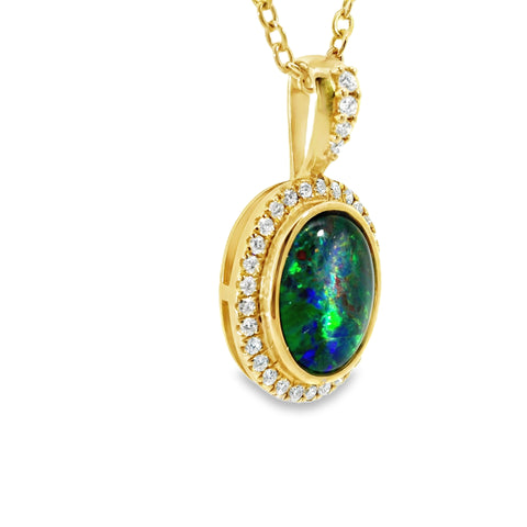 Triplet Opal Pendant in 14K Yellow Gold - Green-Blue