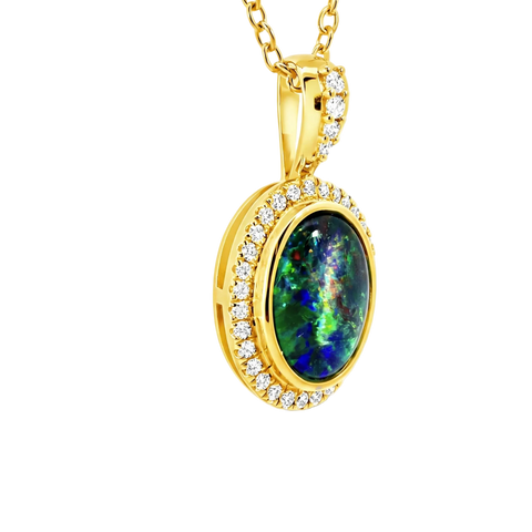 Triplet Opal Pendant in 14K Yellow Gold - Green-Blue - Australian Opal Cutters and Pearl Divers