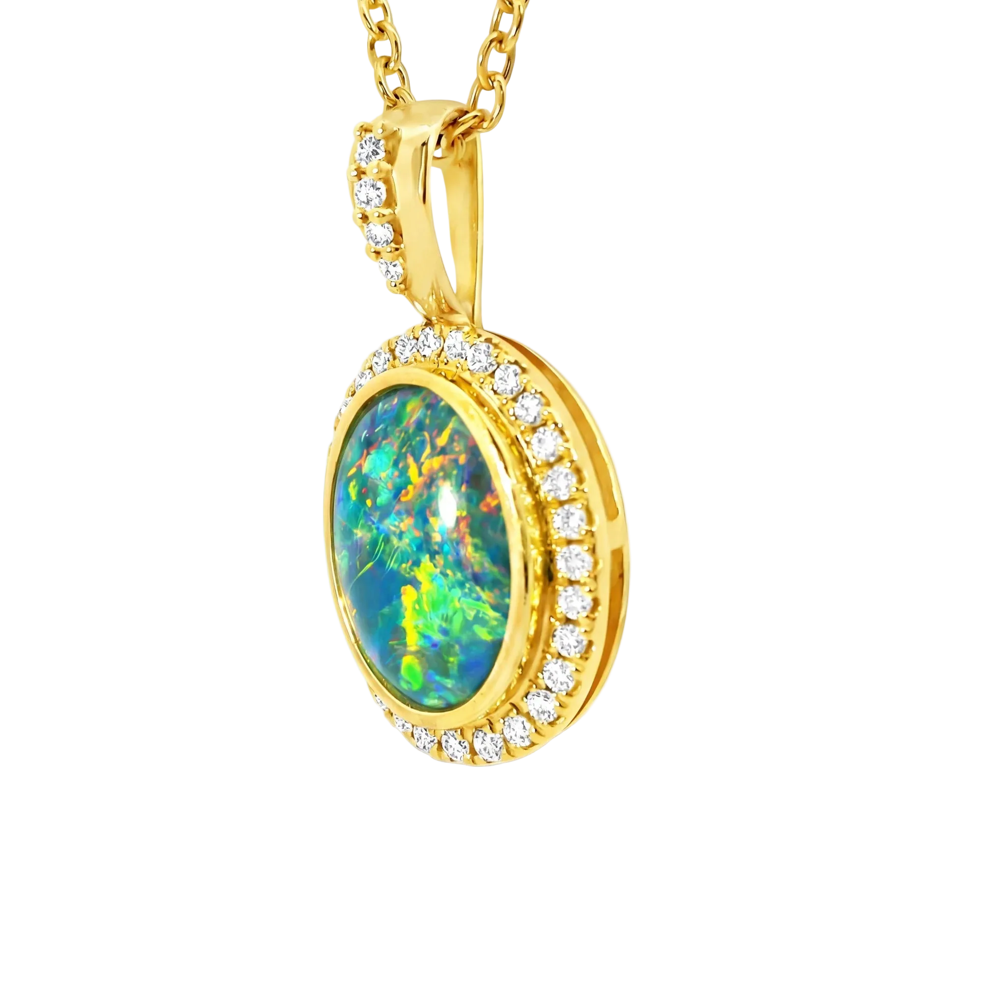 Triplet Opal Pendant in 14K Yellow Gold - Green-Blue - Australian Opal Cutters and Pearl Divers