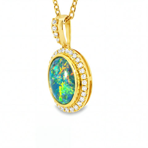 Triplet Opal Pendant in 14K Yellow Gold - Green-Blue