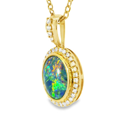 Triplet Opal Pendant in 14K Yellow Gold - Green-Blue