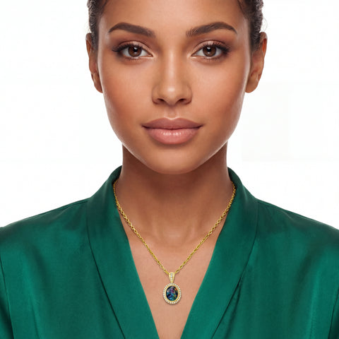 Triplet Opal Pendant in 14K Yellow Gold - Green-Blue