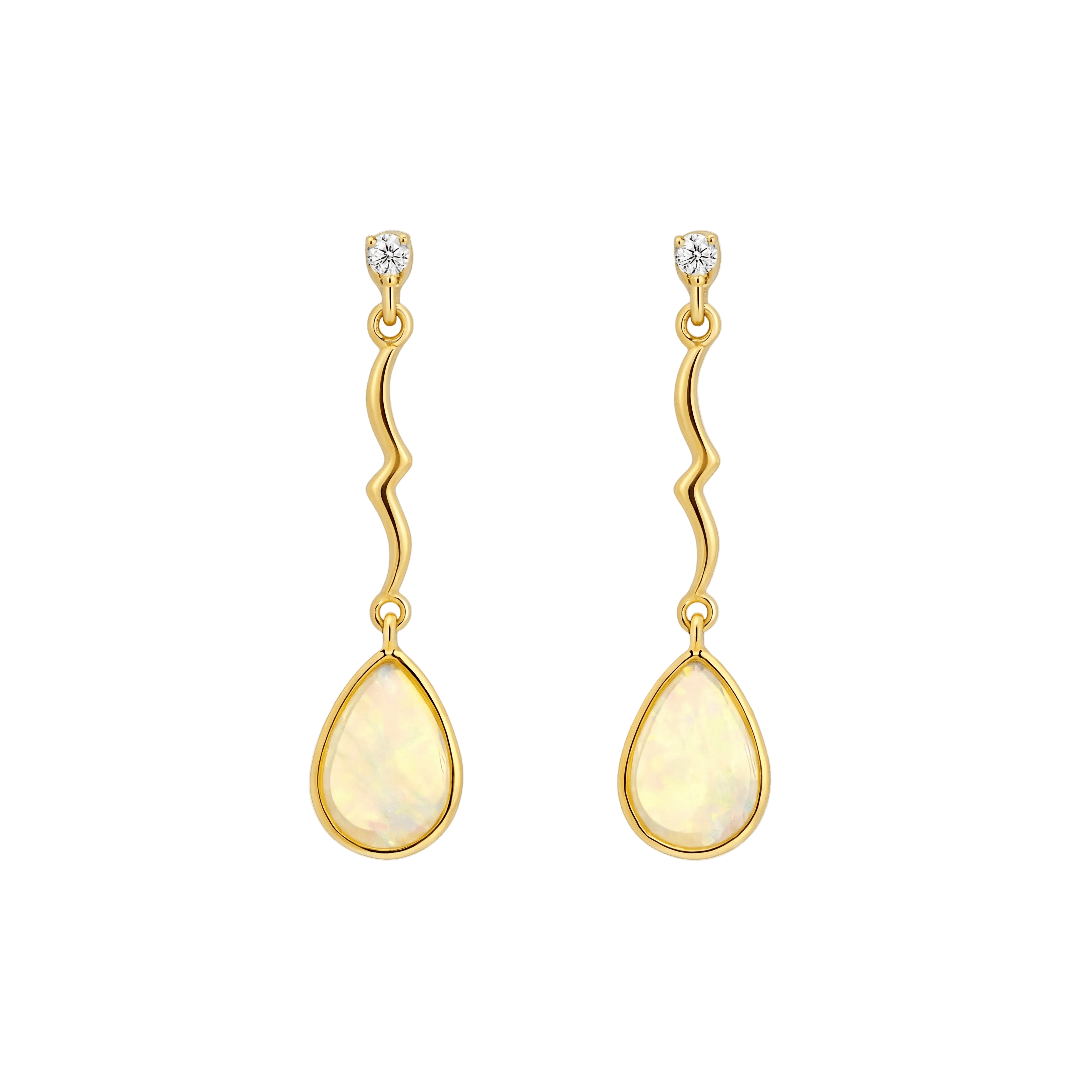 Australian Light Opal Earrings in 14K Yellow Gold - Multicolour - Australian Opal Cutters and Pearl Divers