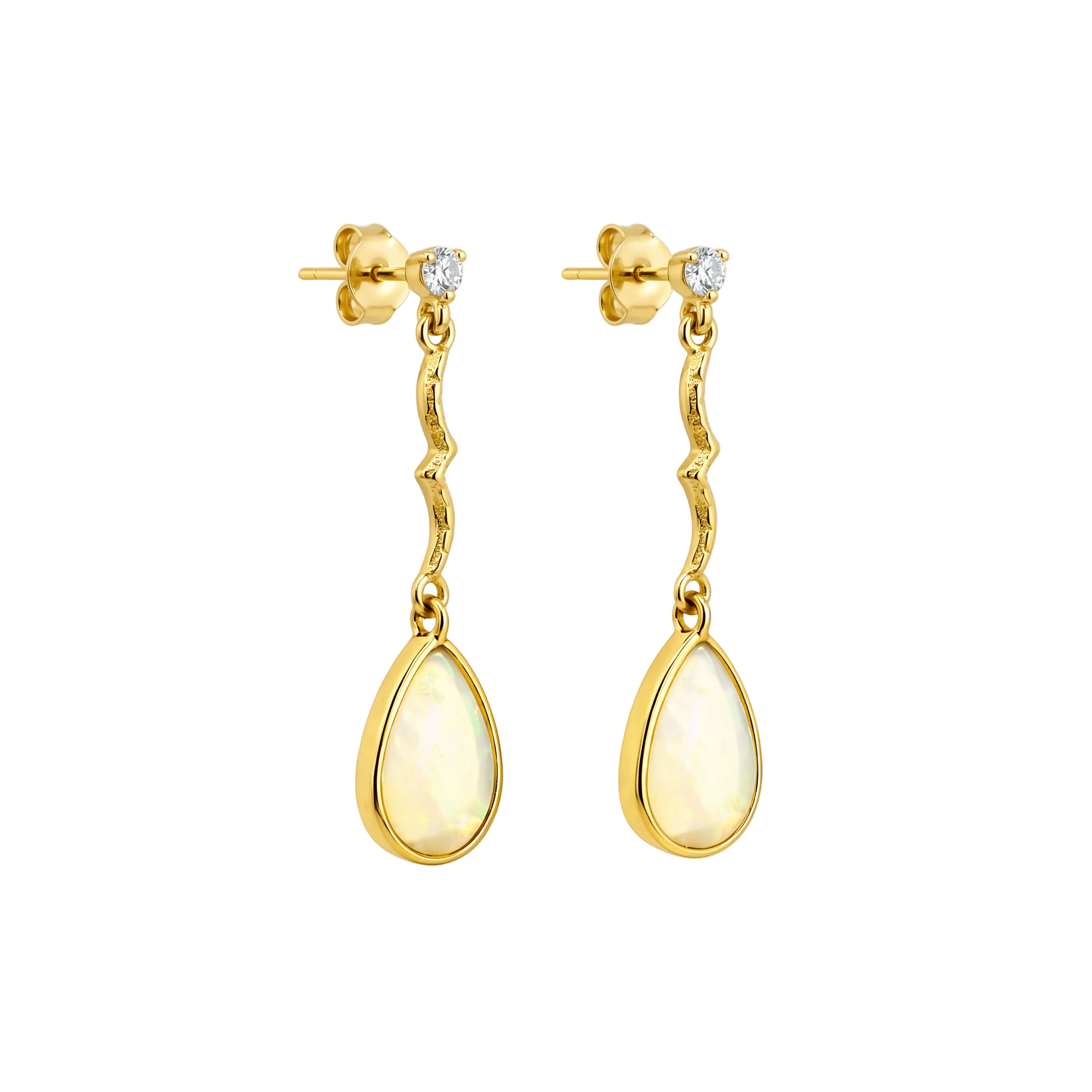 Australian Light Opal Earrings in 14K Yellow Gold - Multicolour - Australian Opal Cutters and Pearl Divers