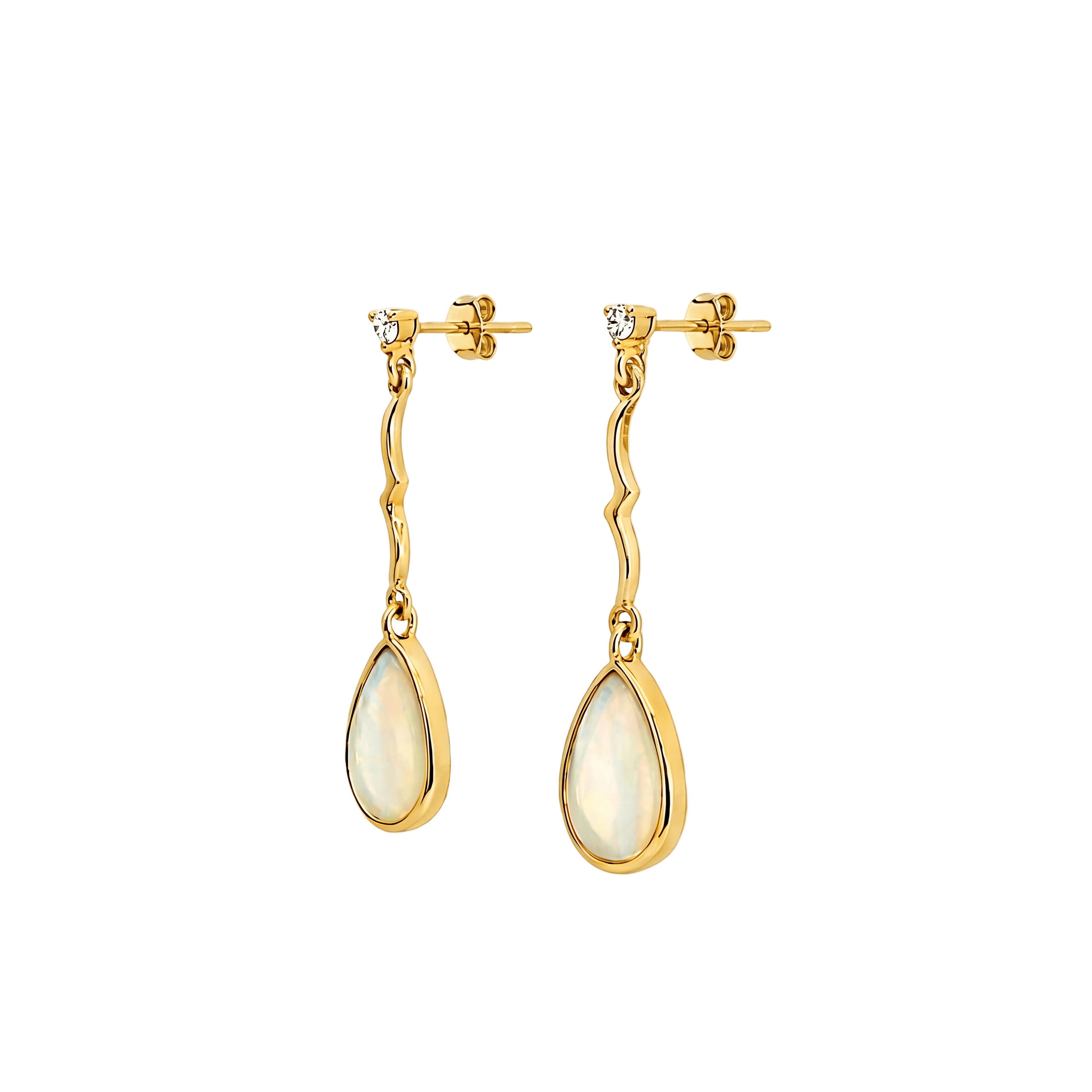 Australian Light Opal Earrings in 14K Yellow Gold - Multicolour - Australian Opal Cutters and Pearl Divers