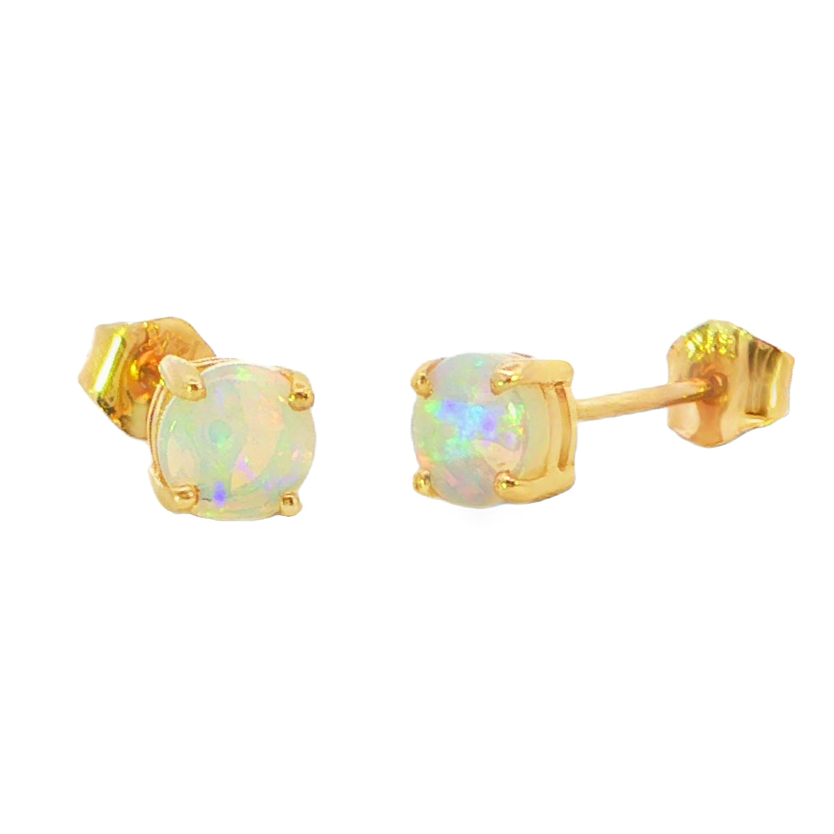 Australian Light Opal Earrings in 14K Yellow Gold - Multicolour