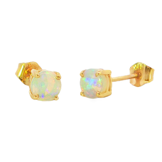 Australian Light Opal Earrings in 14K Yellow Gold - Multicolour