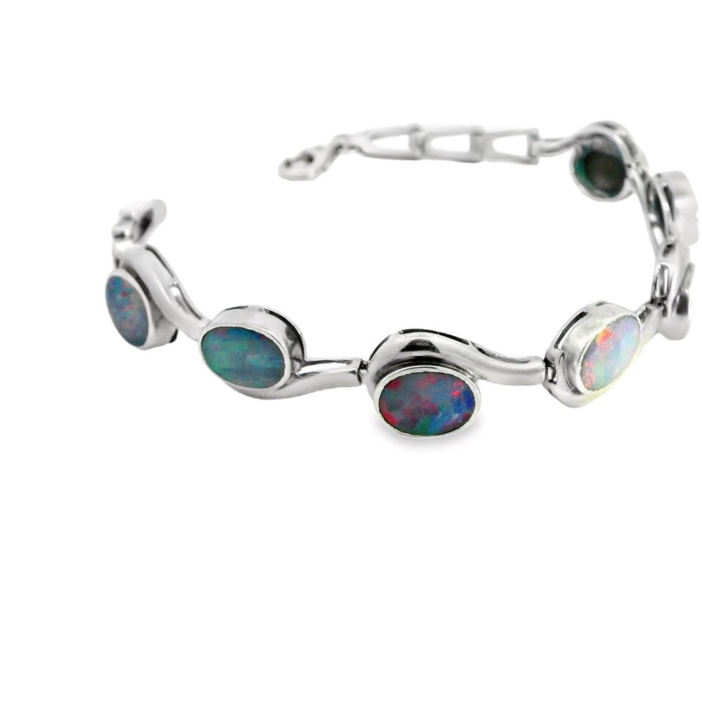 Australian Opal Doublet Bracelet Set in Sterling Silver