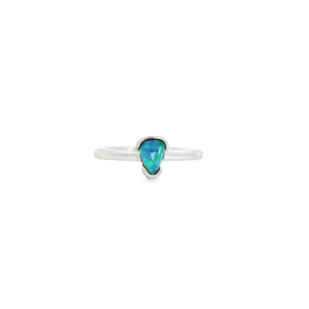 Australian Opal Black Ring Set in Sterling Silver