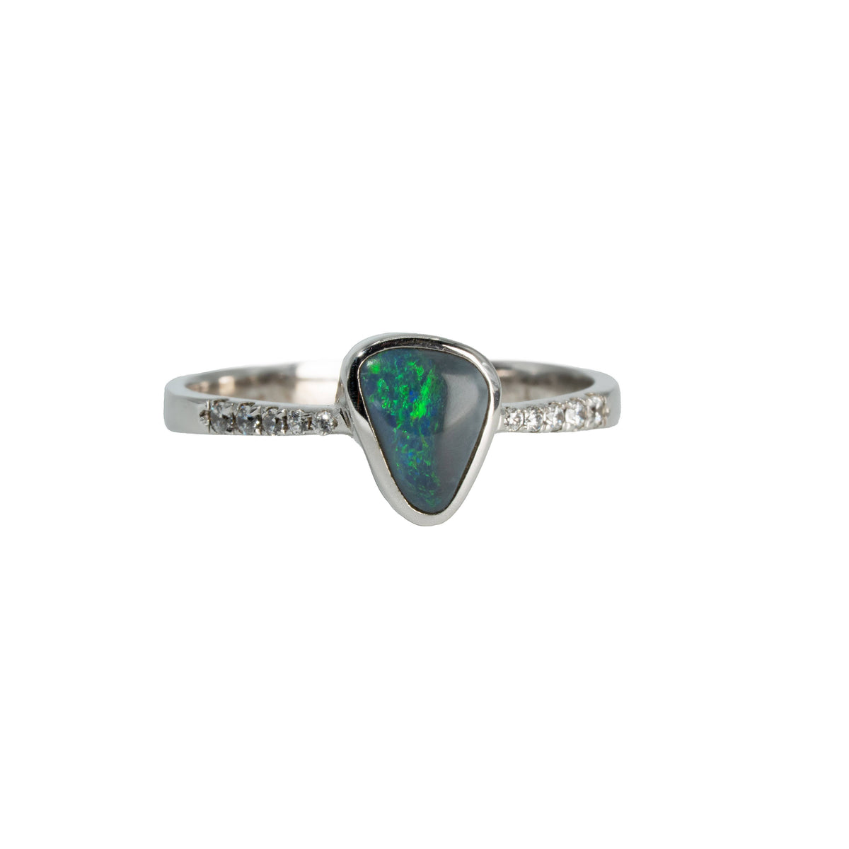 Black Opal Ring in 925 Sterling Silver - Green-Blue