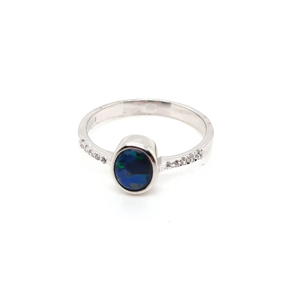 Australian Opal Black Ring Set in Sterling Silver