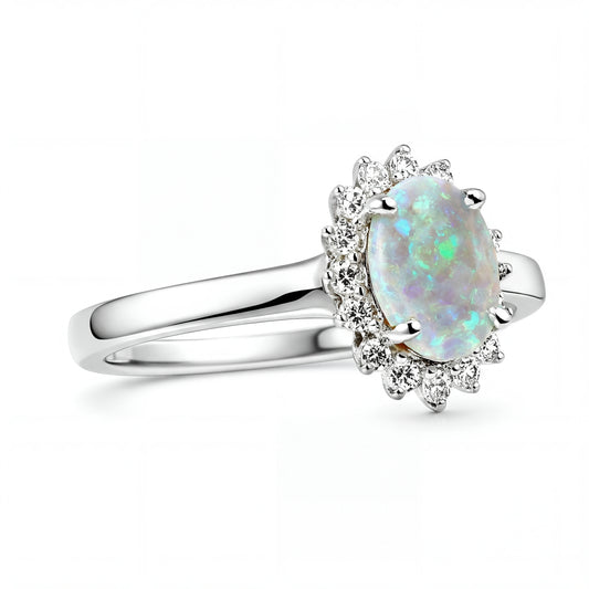 Dark Opal Ring In 925 Sterling Silver - Green-Blue