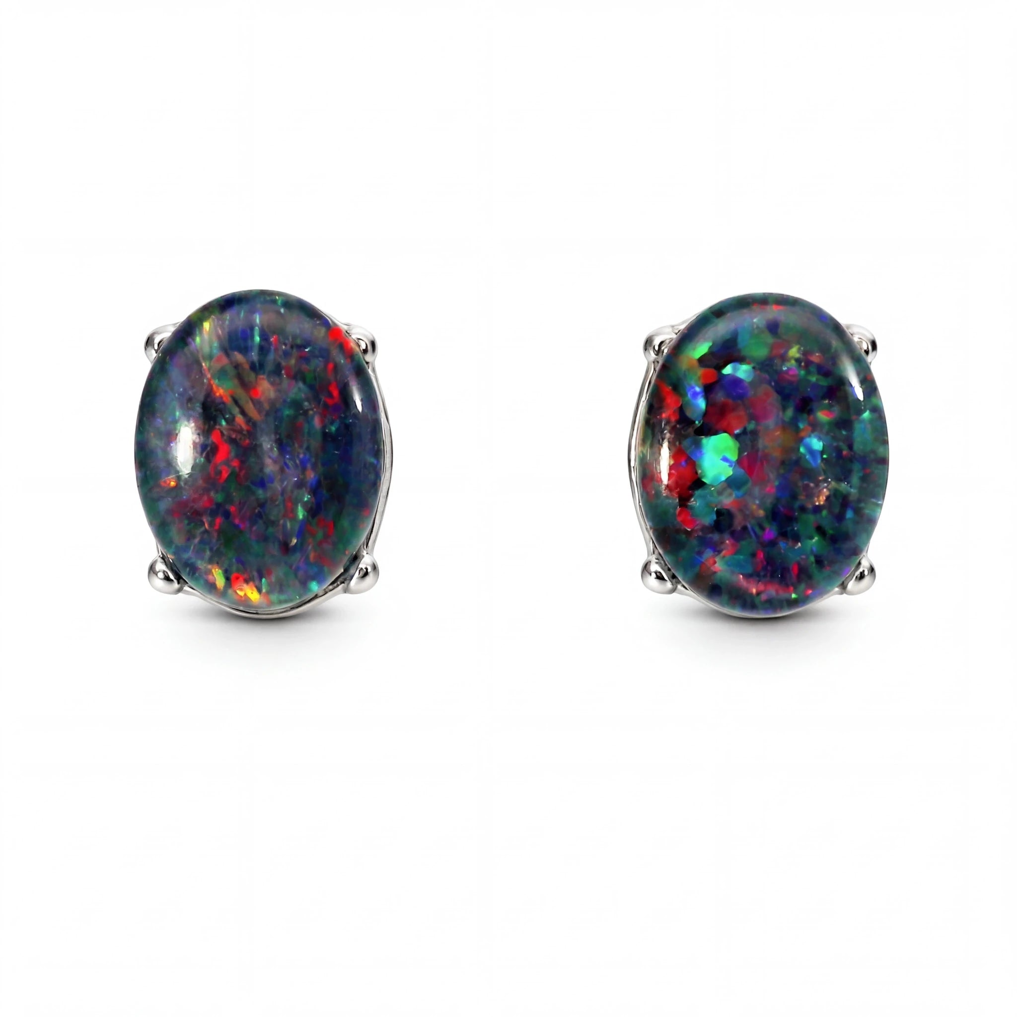 Triplet Opal Earrings in Stainless Steel - Multicolour - Australian Opal Cutters and Pearl Divers
