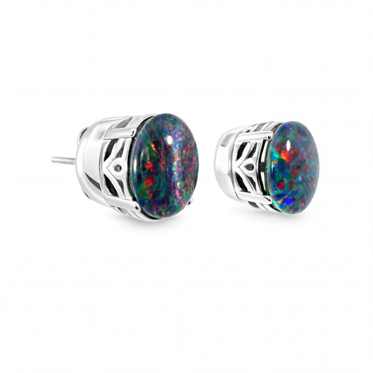 Triplet Opal Earrings in Stainless Steel - Multicolour - Australian Opal Cutters and Pearl Divers