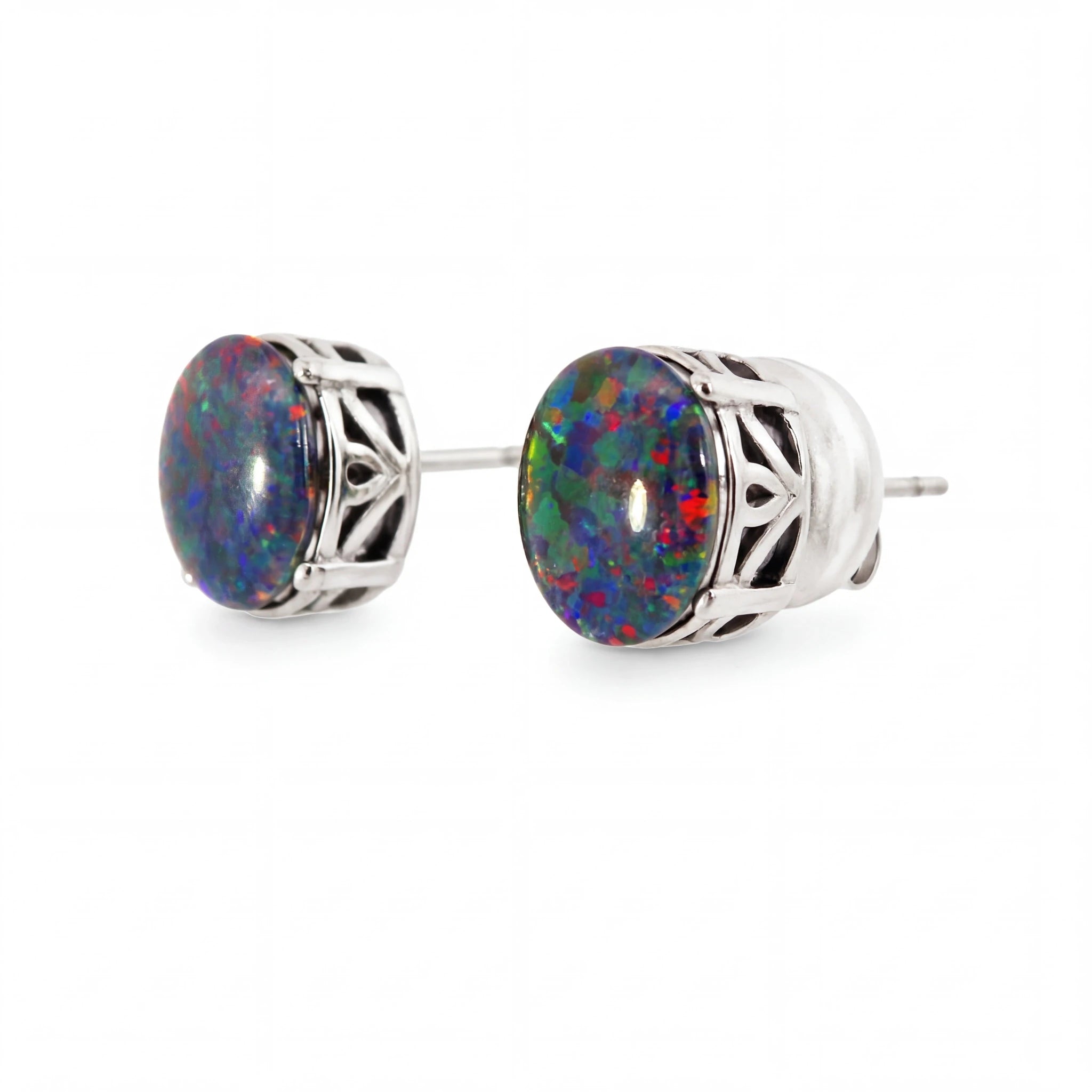 Triplet Opal Earrings in Stainless Steel - Multicolour - Australian Opal Cutters and Pearl Divers